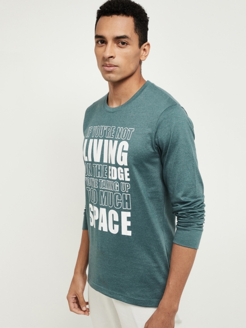 

max Men Green Printed Round Neck T-shirt