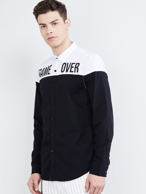 

max Men Black & White Slim Fit Colourblocked Casual Shirt