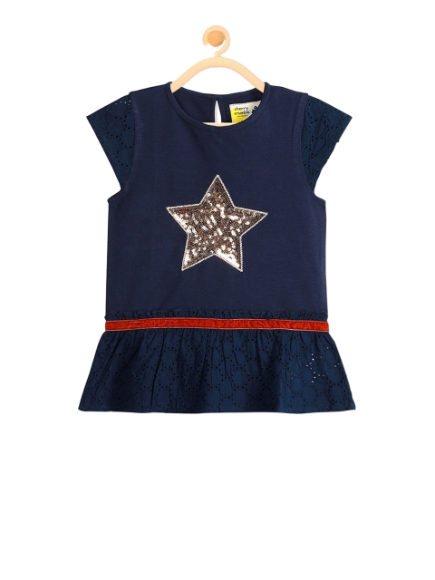 

Cherry Crumble Girls Navy Blue & Gold Self Design Peplum Top