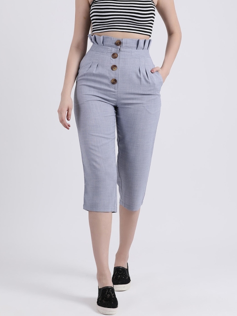 

Zink London Women Blue Slim Fit Solid Paper Bag Trousers