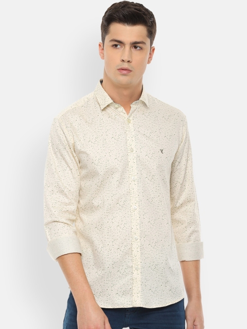 

V Dot Men Yellow Slim Fit Printed Casual Shirt