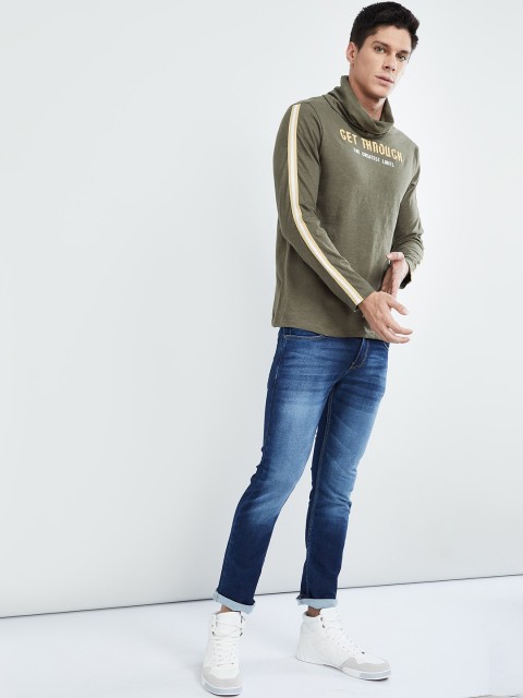 

max Men Green Printed Round Neck T-shirt