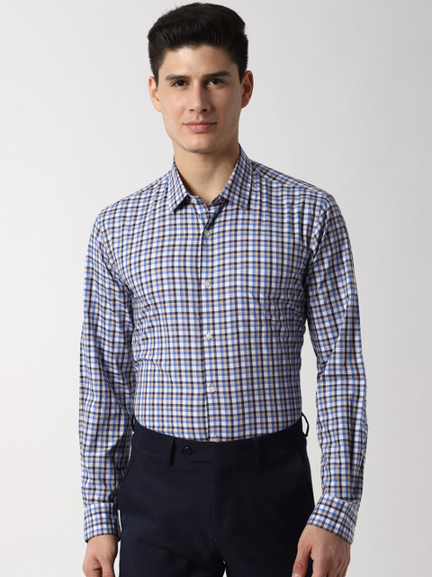 

Peter England Men White & Blue Regular Fit Checked Formal Shirt