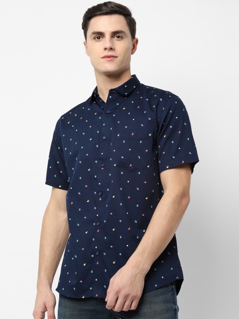 

Allen Solly Men Navy Blue & Yellow Slim Fit Printed Casual Shirt