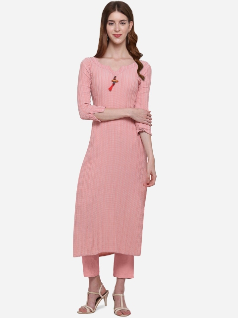 

Kvsfab Women Pink Striped Straight Kurta