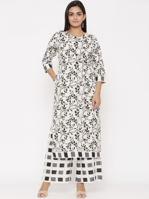 

WomenMagic Women Off-White & Black Printed Kurta with Palazzos
