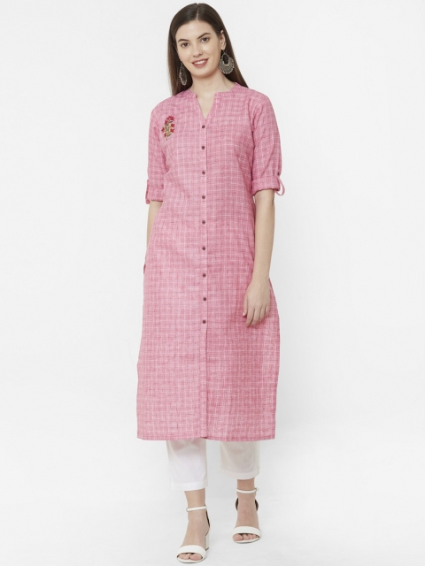 

Juliet Women Pink Checked Straight Kurta