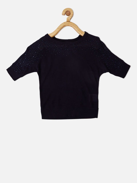 

VITAMINS Girls Navy Blue Self Design Pullover Sweater