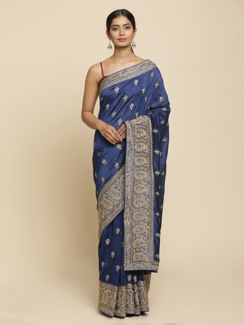 

Koskii Navy Blue Embellished Art Silk Saree