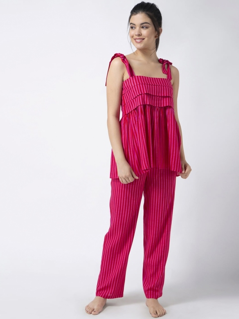 

ADORENITE Women Red & Pink Striped Night suit