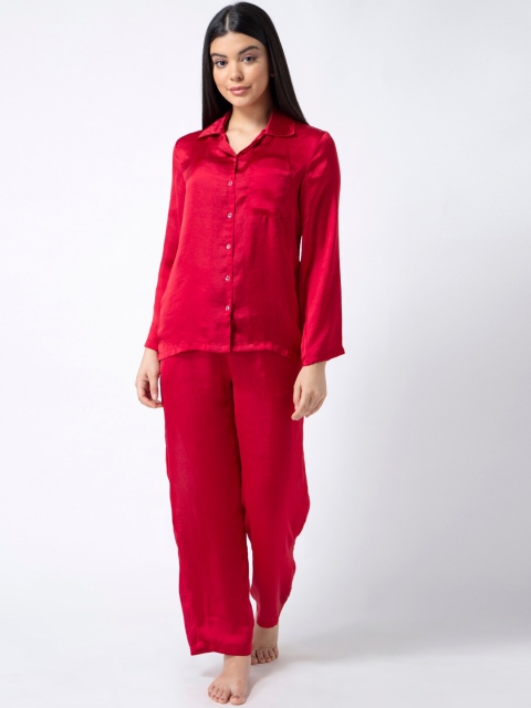 

ADORENITE Women Maroon Solid Night suit