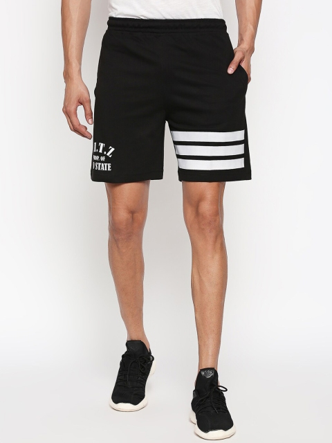 

FiTZ Men Black Striped Regular Fit Sports Shorts