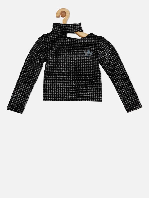 

VITAMINS Girls Black Embroidered Top