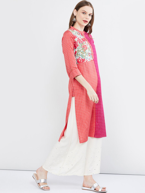 

max Women Fuchsia Checked A-Line Kurta