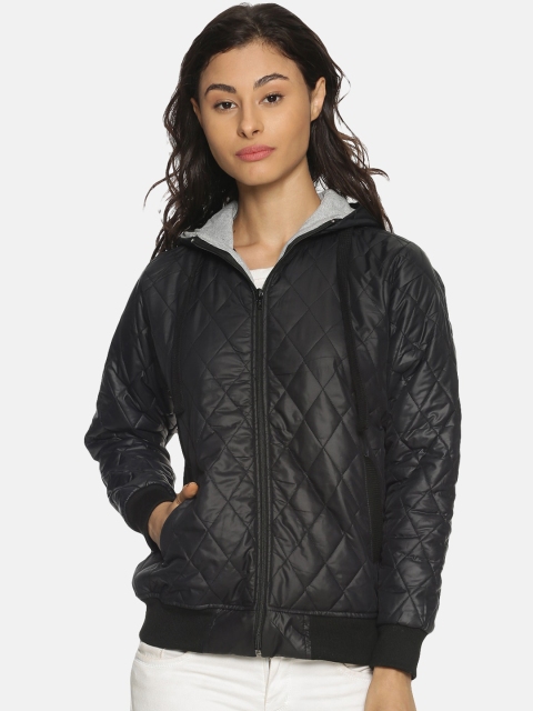 

Campus Sutra Women Black Solid Windcheater Bomber Jacket