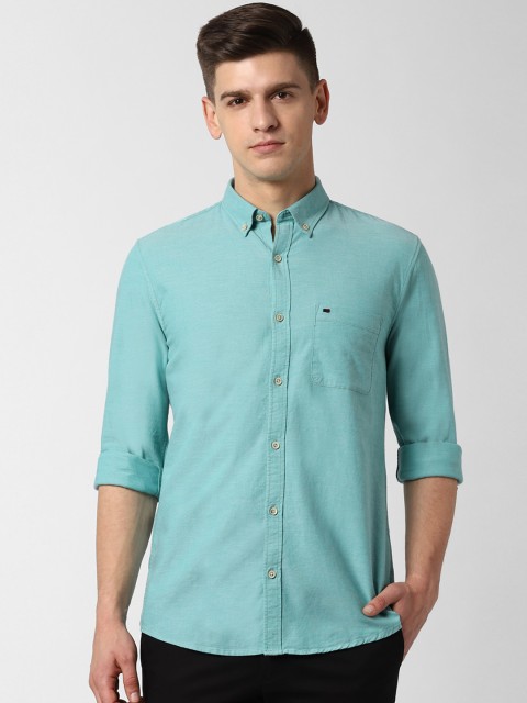 

Peter England Casuals Men Sea Green Slim Fit Solid Casual Shirt