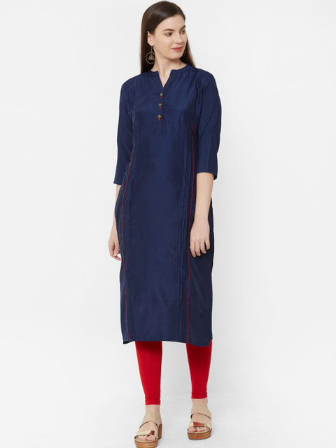 

Juliet Women Navy Blue Solid Straight Kurta