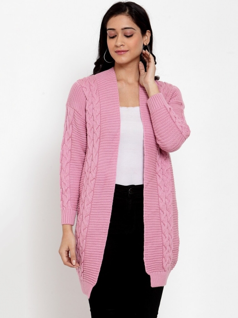 

Kalt Women Pink Self Design Front-Open Sweater