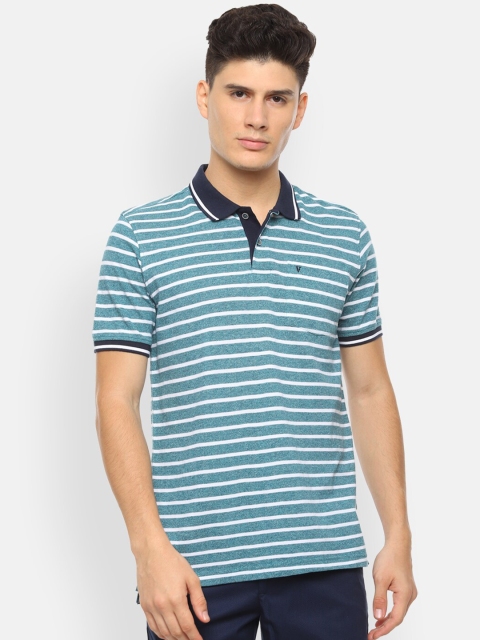 

Van Heusen Sport Men Blue Striped Polo Collar T-shirt