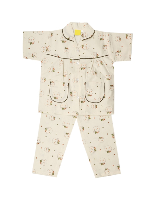 

The Magic Wand Girls Cream-Coloured Printed Night suit