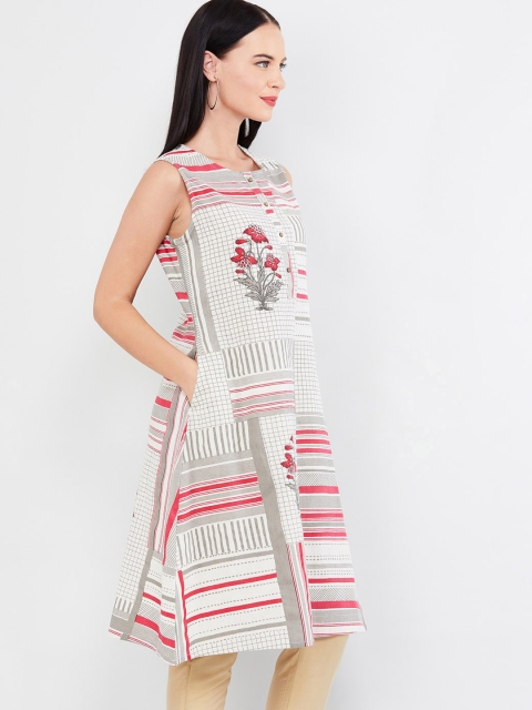 

max Women White & Grey Printed A-Line Kurta