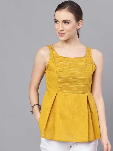

AKS Women Mustard Yellow Solid Peplum Top