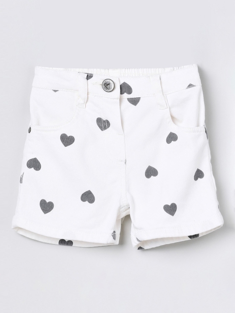 

max Girls White & Grey Printed Slim Fit Denim Shorts