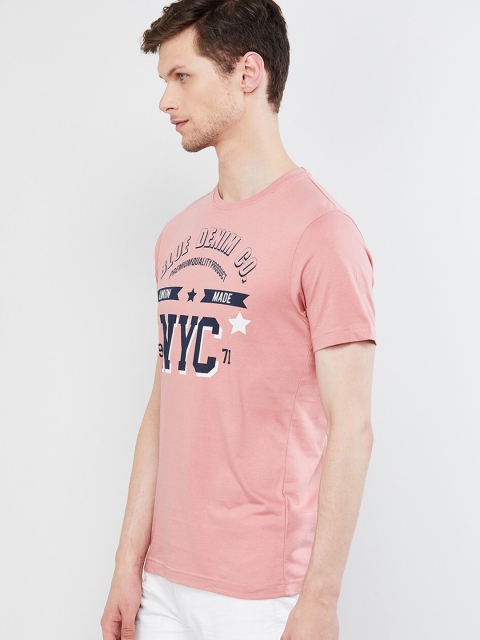 

max Men Pink Printed Round Neck T-shirt