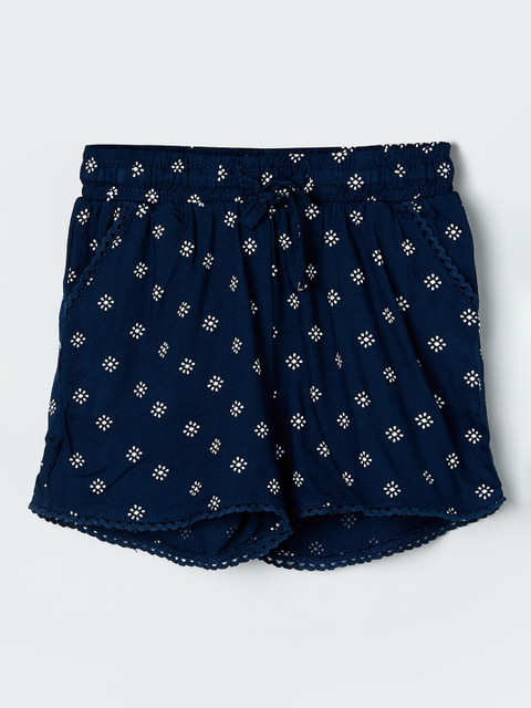 

max Girls Navy Blue & White Printed Regular Fit Hot Pants