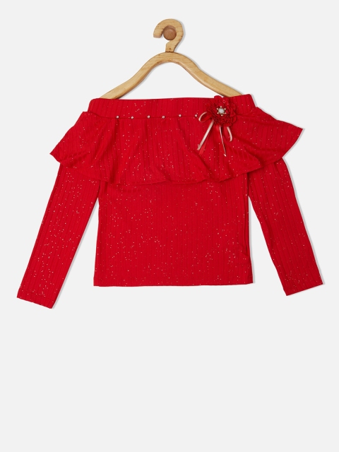 

VITAMINS Girls Red Self Design Bardot Top