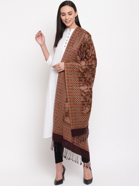 

HK colours of fashion Women Coffee Brown Woven Design Stole