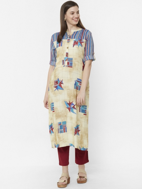 

Juliet Women Beige & Blue Printed Straight Kurta