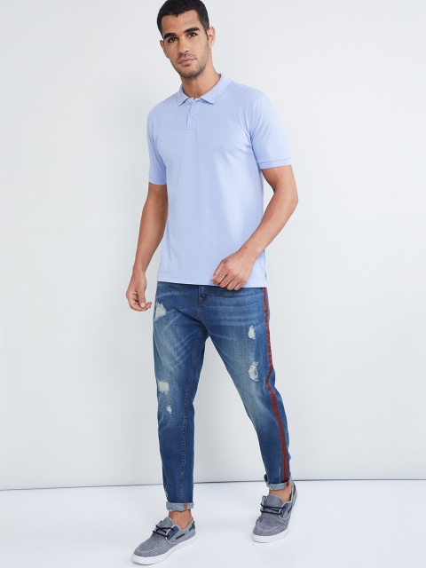 

max Men Blue Solid Polo Collar T-shirt