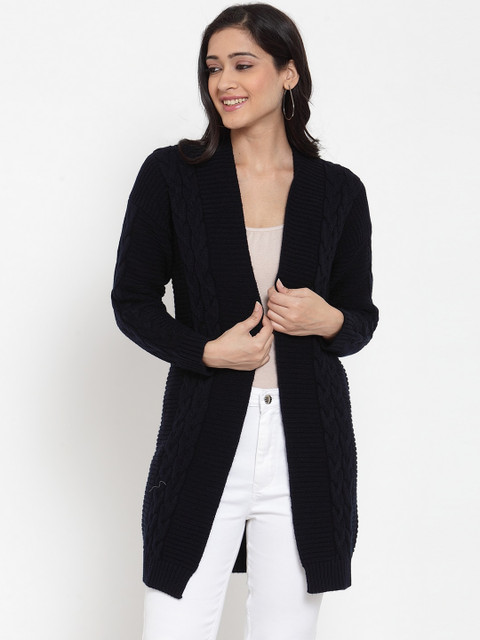 

Kalt Women Navy Blue Solid Front-Open Sweater