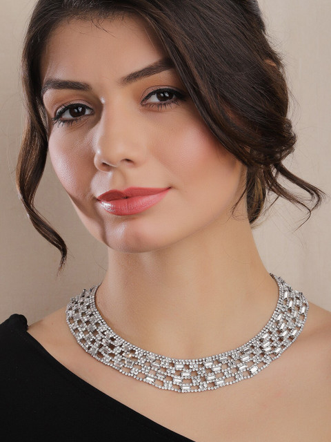 

Rubans Silver Toned Handcrafted Zircon Stone Necklace