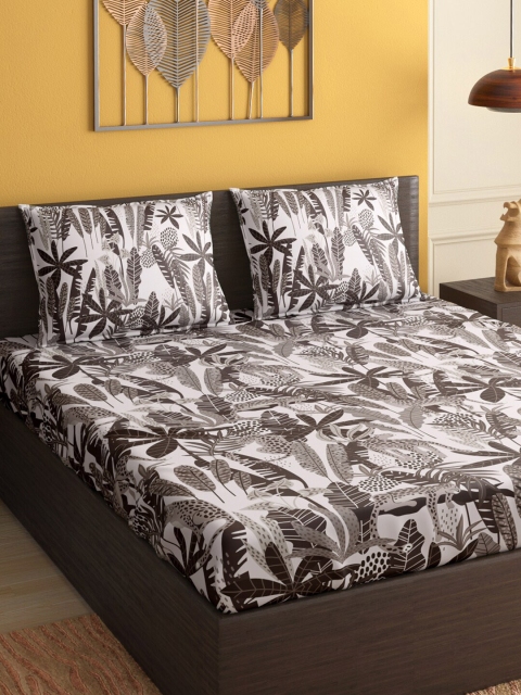 

PETAL HOME Grey & White Floral 300 TC Cotton 1 Queen Bedsheet with 2 Pillow Covers