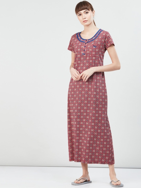 

max Maroon & Blue Printed Nightdress