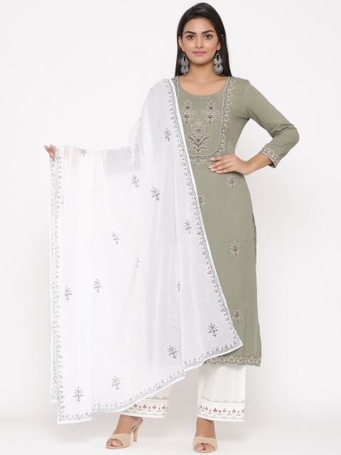 

WomenMagic Women Grey & White Embroidered Kurta with Palazzos & Dupatta