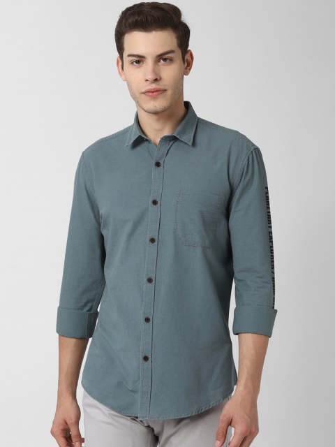 Peter England Casuals Men Green Slim Fit Solid Casual Shirt