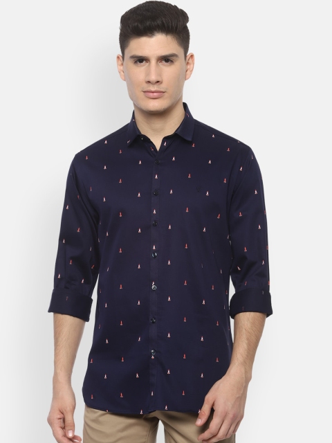 

V Dot Men Navy Blue & Off-White Slim Fit Printed Casual Shirt