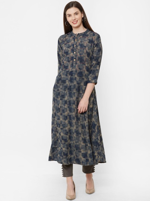 

Juliet Women Navy Blue & Beige Printed A-Line Kurta