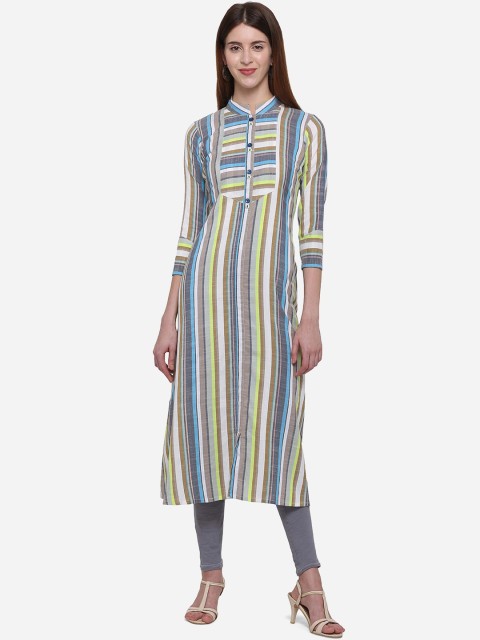 

Kvsfab Women Multicoloured Striped Straight Kurta, Multi