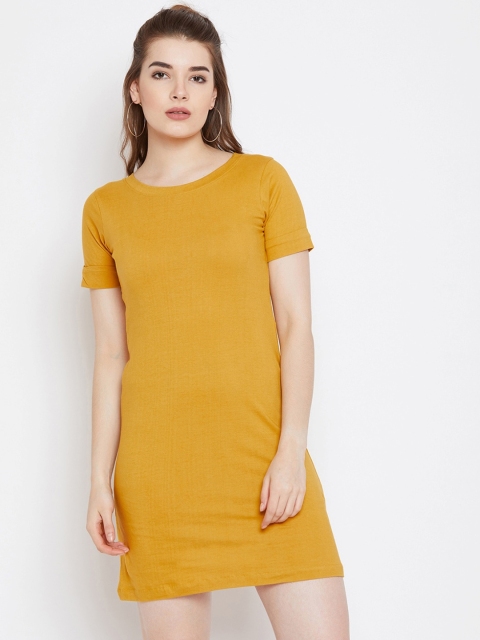 

CHROME & CORAL Women Mustard Yellow Solid T-shirt Dress