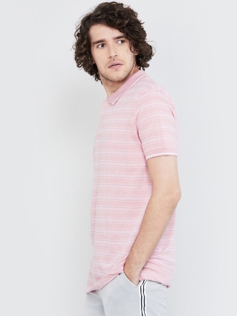 

max Men Pink Striped Polo Collar T-shirt