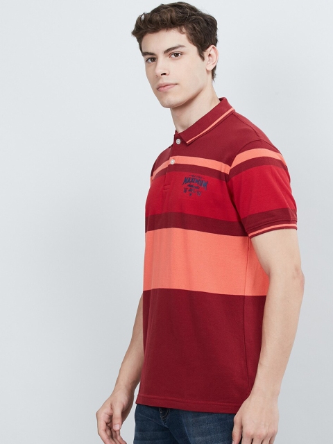 

max Men Red & Peach Striped Polo Collar T-shirt
