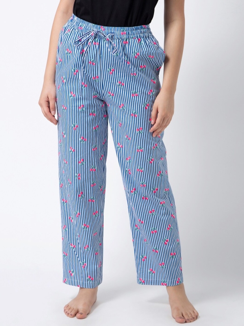

ADORENITE Women White Striped Cherry Pyjamas