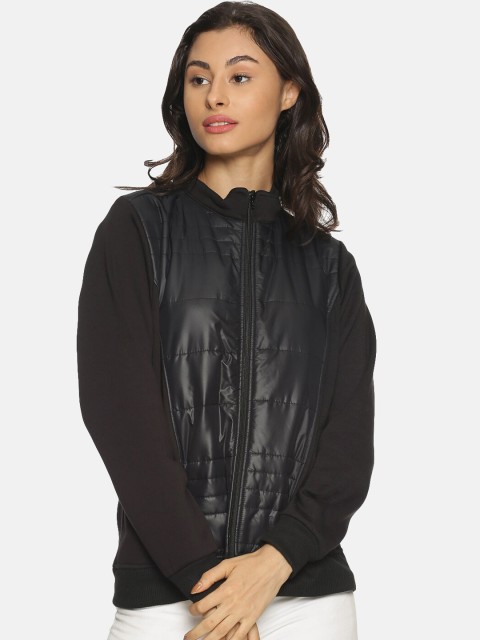 

Campus Sutra Women Black Solid Windcheater Bomber Jacket
