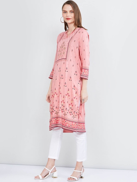 

max Women Pink Printed Straight Kurta