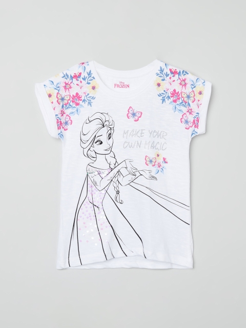 max Girls White Printed Round Neck T-shirt