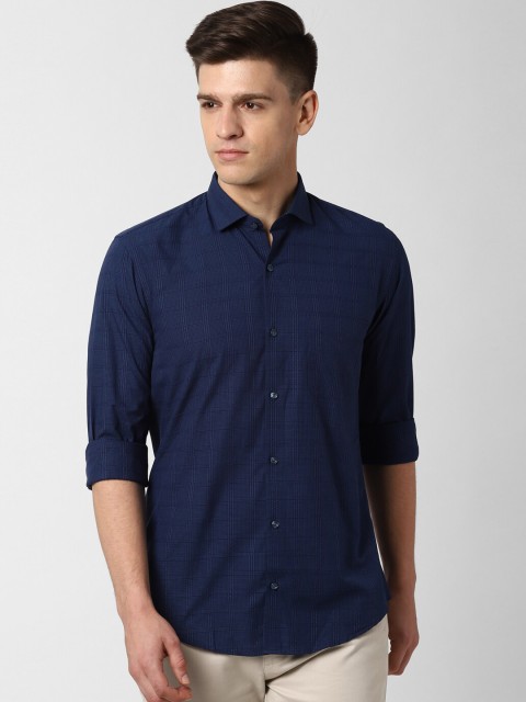 

Peter England Men Navy Blue Regular Fit Checked Casual Shirt